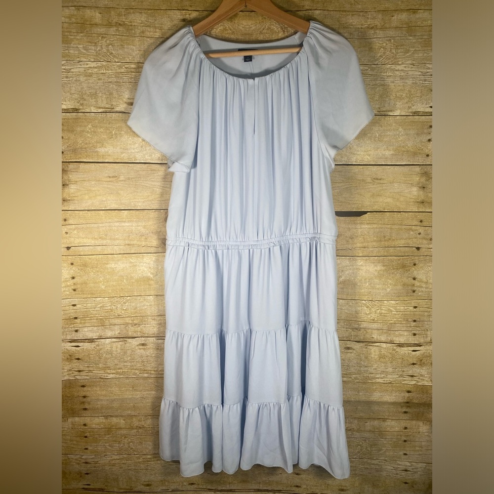 Ann Taylor Petite Light Blue Midi Dress Size 12P NWOT Small Flaw
